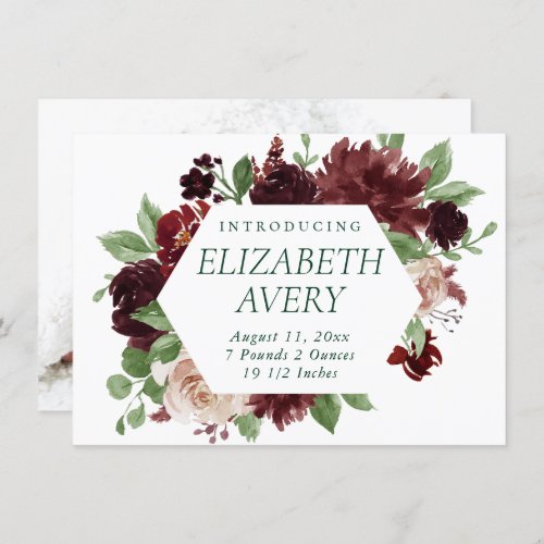 Rustic Blooms  Terracotta and Marsala Photo Birth Announcement