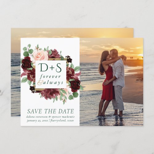 Rustic Blooms  Terracotta and Marsala Red 2 Photo Save The Date