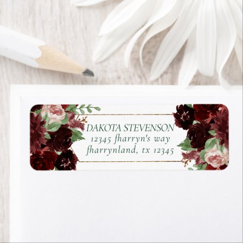 Rustic Blooms  Terracotta and Marsala Red Address Label