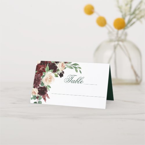 Rustic Blooms  Terracotta and Marsala Red Bouquet Place Card