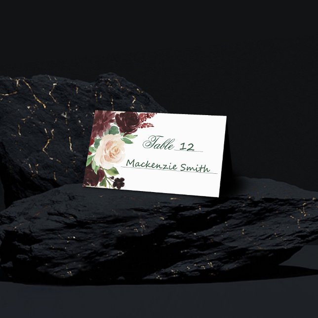 Rustic Blooms | Terracotta and Marsala Red Bouquet Place Card (Creator Uploaded)