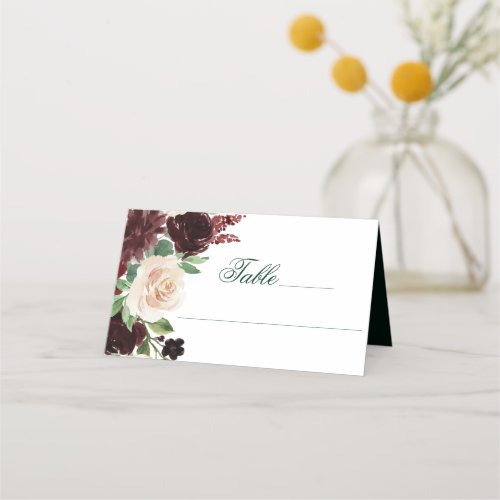 Rustic Blooms  Terracotta and Marsala Red Bouquet Place Card