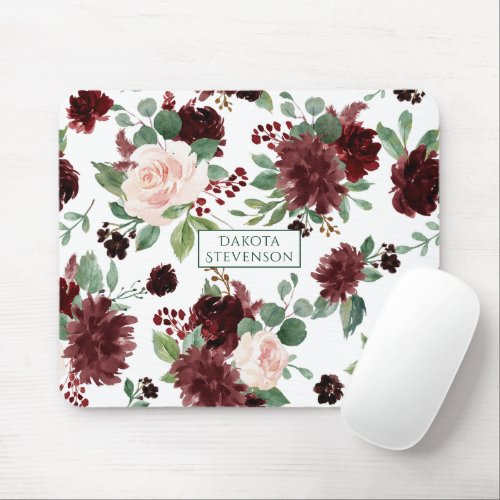 Rustic Blooms  Terracotta and Marsala Red Custom Mouse Pad