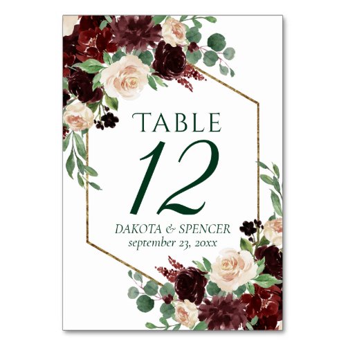 Rustic Blooms  Terracotta and Marsala Red Custom Table Number