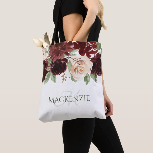 Rustic Blooms | Terracotta and Marsala Red Custom Tote Bag (Close Up)