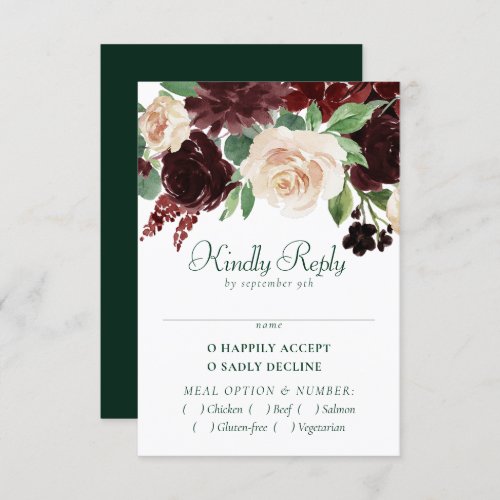 Rustic Blooms  Terracotta and Marsala Red Entree RSVP Card