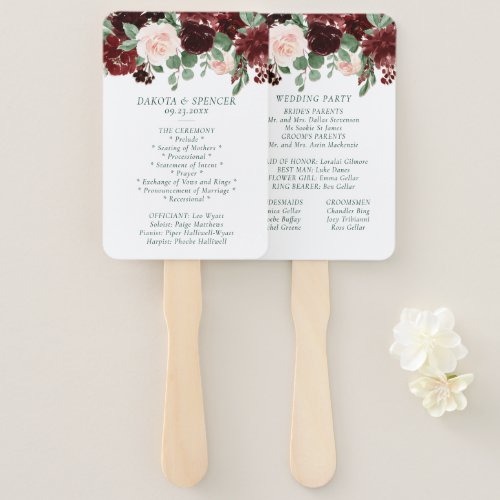 Rustic Blooms  Terracotta and Marsala Red Garland Hand Fan