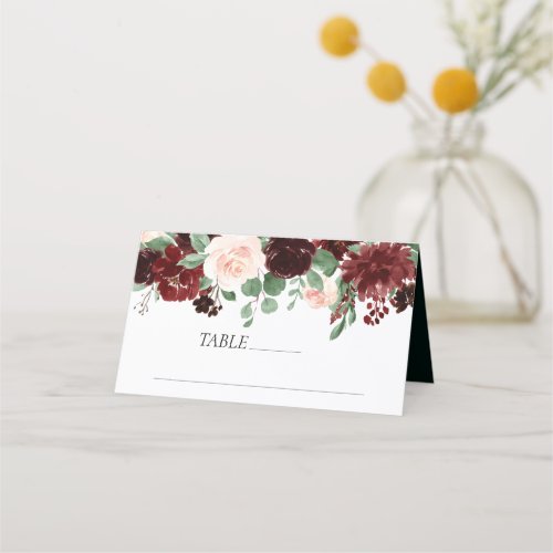 Rustic Blooms  Terracotta and Marsala Red Garland Place Card