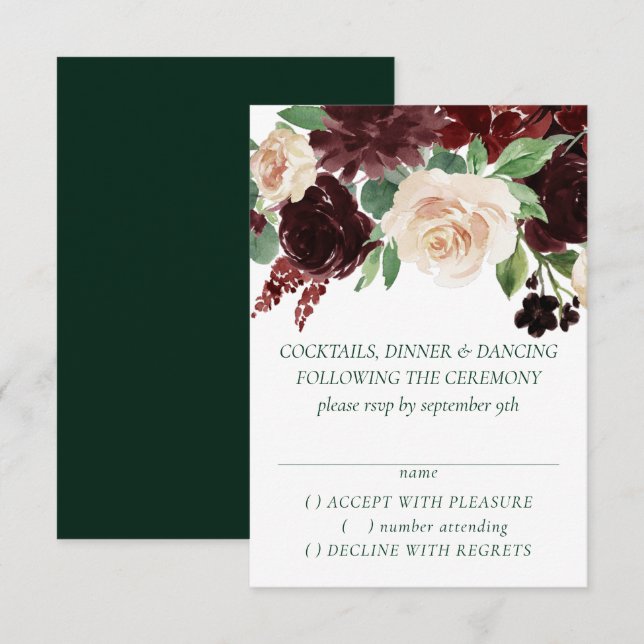 Rustic Blooms | Terracotta and Marsala Red Garland RSVP Card (Front/Back)