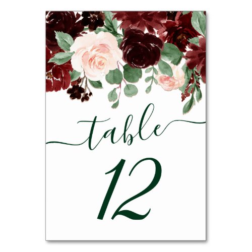 Rustic Blooms  Terracotta and Marsala Red Garland Table Number