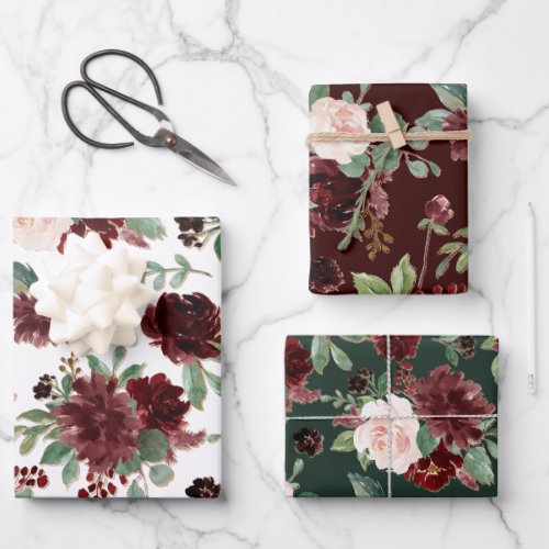 Rustic Blooms  Terracotta and Marsala Red Pattern Wrapping Paper Sheets