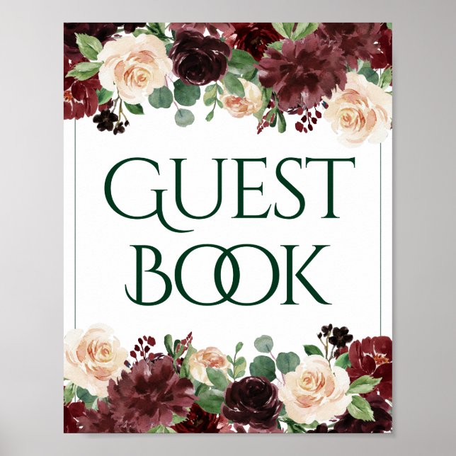 Rustic Blooms | Terracotta and Marsala Red Sign-In Poster (Front)