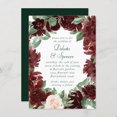 Rustic Blooms  Terracotta and Marsala Red Wreath Invitation