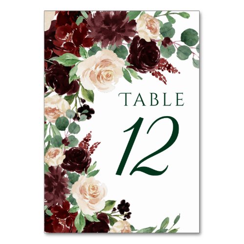 Rustic Blooms  Terracotta and Marsala Red Wreath Table Number