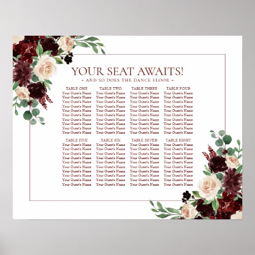 Rustic Blooms  Terracotta Marsala 8 Table Seating Poster