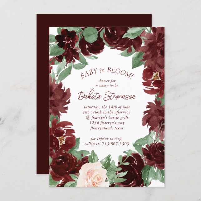 Rustic Blooms | Terracotta Marsala Baby in Bloom Invitation (Front/Back)