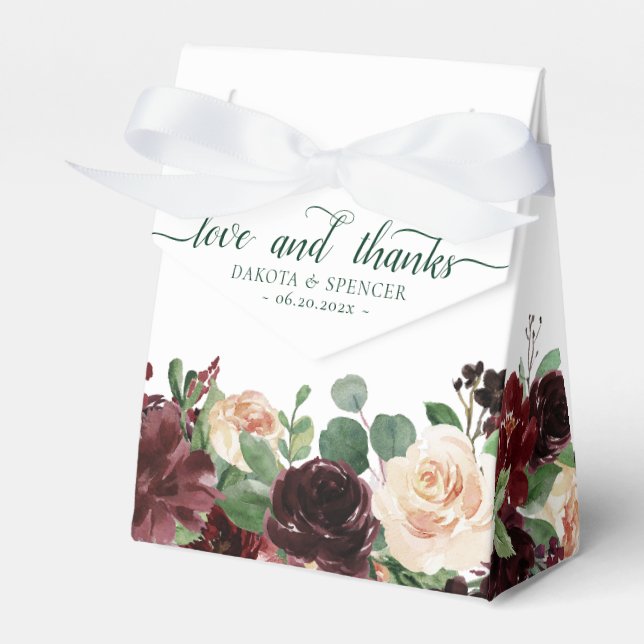 Rustic Blooms | Terracotta Marsala Love and Thanks Favor Boxes (Front Side)