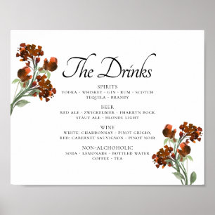 Rustic Blooms Terracotta Marsala Red Drink List Poster