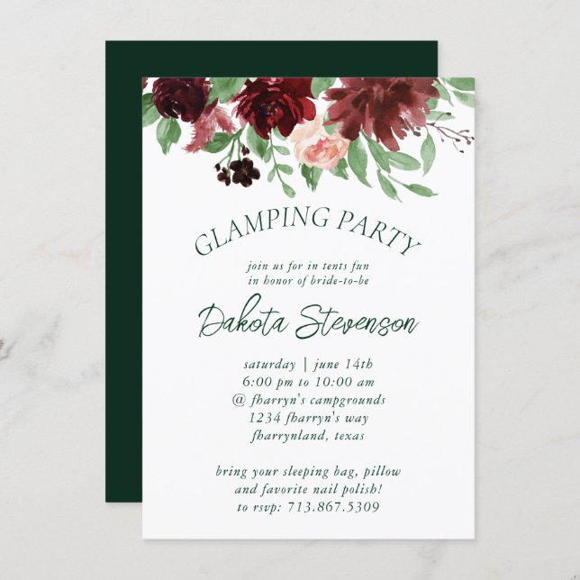 Rustic Blooms | Terracotta Marsala Red Glamping Invitation (Front/Back)