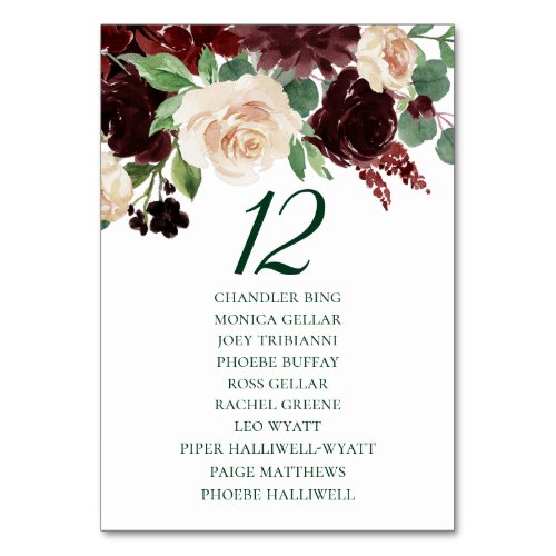 Rustic Blooms  Terracotta Marsala Red Guest Names Table Number