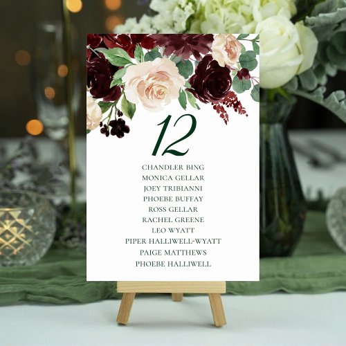 Rustic Blooms  Terracotta Marsala Red Guest Names Table Number