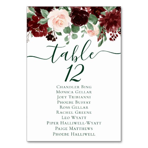 Rustic Blooms  Terracotta Marsala Red Guest Names Table Number