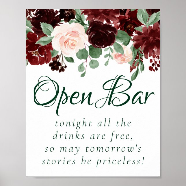 Rustic Blooms | Terracotta Marsala Red Open Bar Poster (Front)