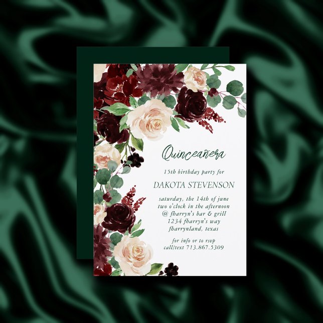 Rustic Blooms | Terracotta Marsala Red Quinceanera Invitation (Creator Uploaded)