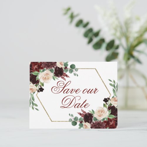 Rustic Blooms  Terracotta Marsala Save the Date Postcard
