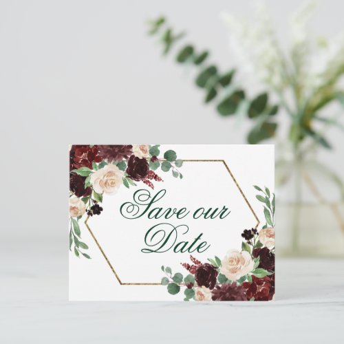 Rustic Blooms  Terracotta Marsala Save the Date Postcard