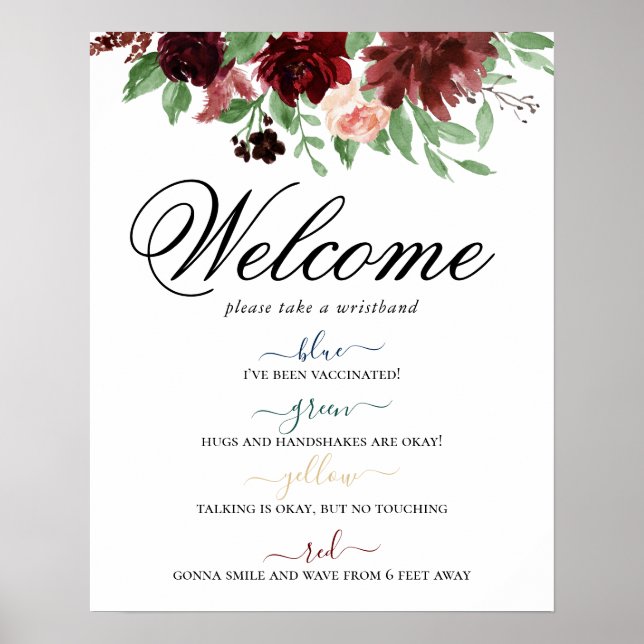 Rustic Blooms | Terracotta Red Social Distancing Poster (Front)
