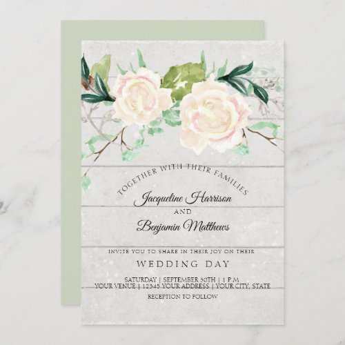 Rustic Blooms Watercolor Elegant Floral Ivory Rose Invitation