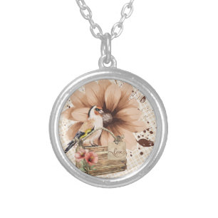 Rustic Blossom Bird Nook Silver Plated Necklace