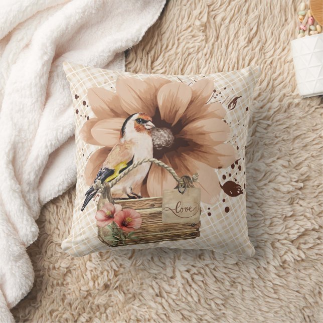 Rustic Blossom Bird Nook Throw Pillow (Blanket)