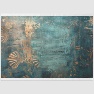 Rustic Blue Abstract Ocean & Shells  Tissue Paper