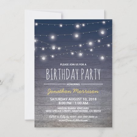 Rustic Blue Adult Mens Birthday Party Invitation