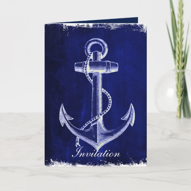rustic Blue anchor nautical wedding invitation (Front)