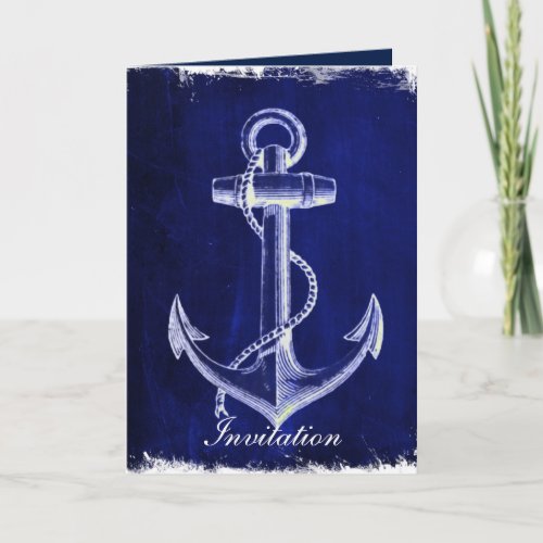 rustic Blue anchor nautical wedding invitation