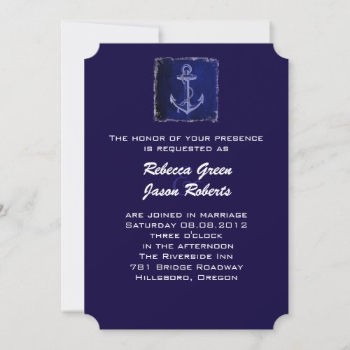 rustic Blue anchor nautical wedding invitation