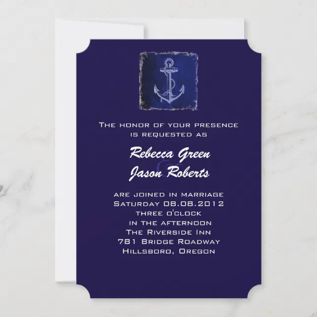 Rustic Blue Anchor Nautical Wedding Invitation Zazzle