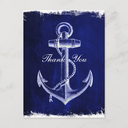 rustic Blue anchor nautical wedding thank you Postcard