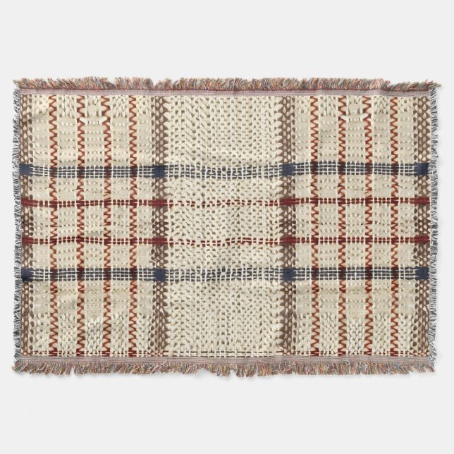 Rustic Blue and Beige Plaid Pattern Throw Blanket (Front)
