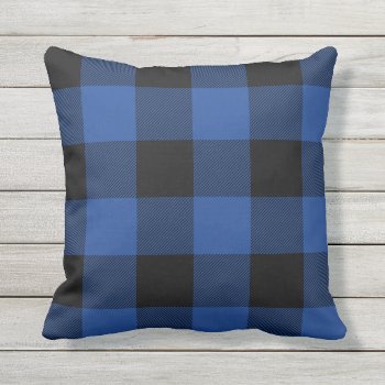 Rustic Blue And Black Buffalo Check Plaid Throw Pillow by cardeddesigns at Zazzle