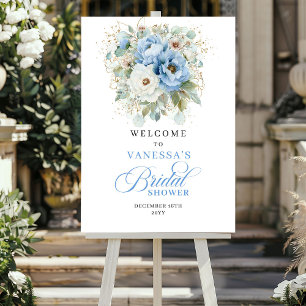 Rustic Blue and Gold Bridal Shower Welcome Poster