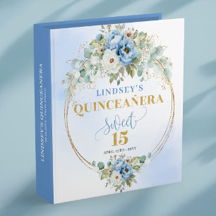 Rustic blue and gold peony floral 15th Birthday  3 Ring Binder
