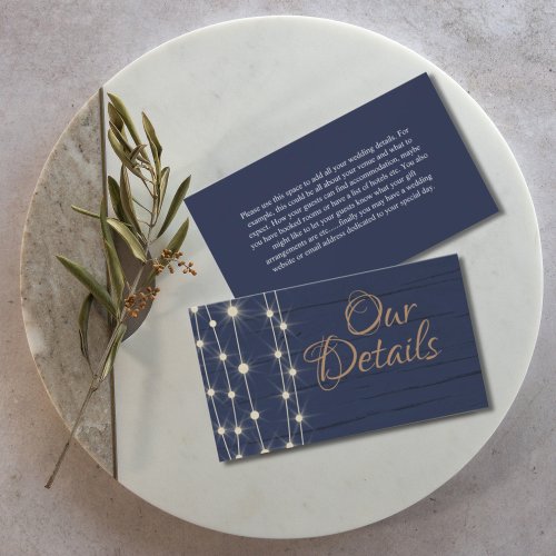 Rustic Blue and Gold Wedding Details Note Card