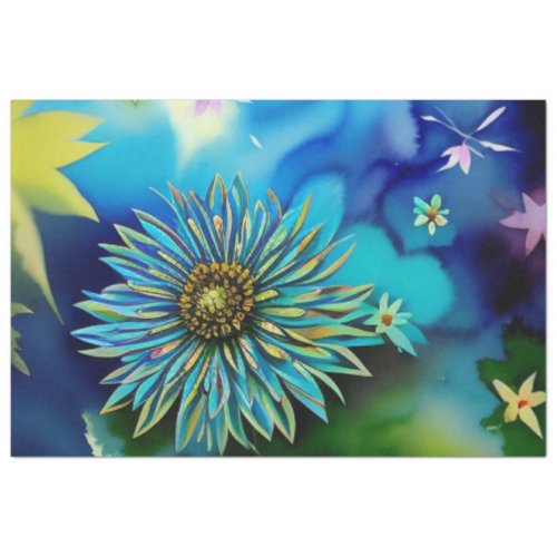 Rustic Blue and Green Watercolor Floral Tissue Paper