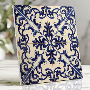 Rustic Blue and White Majolica Ceramic Tile