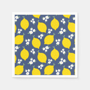 Rustic Blue and Yellow Lemons Pattern Napkins