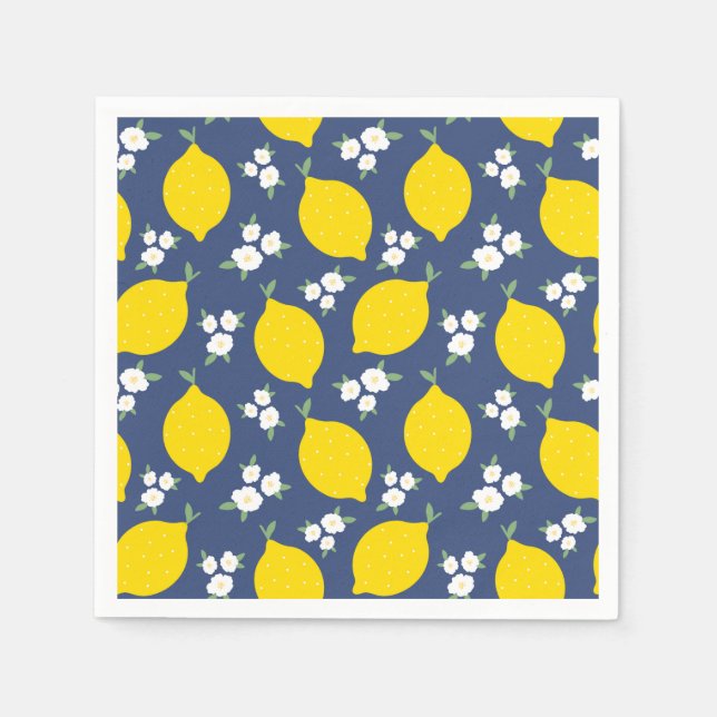 Rustic Blue and Yellow Lemons Pattern Napkins (Front)